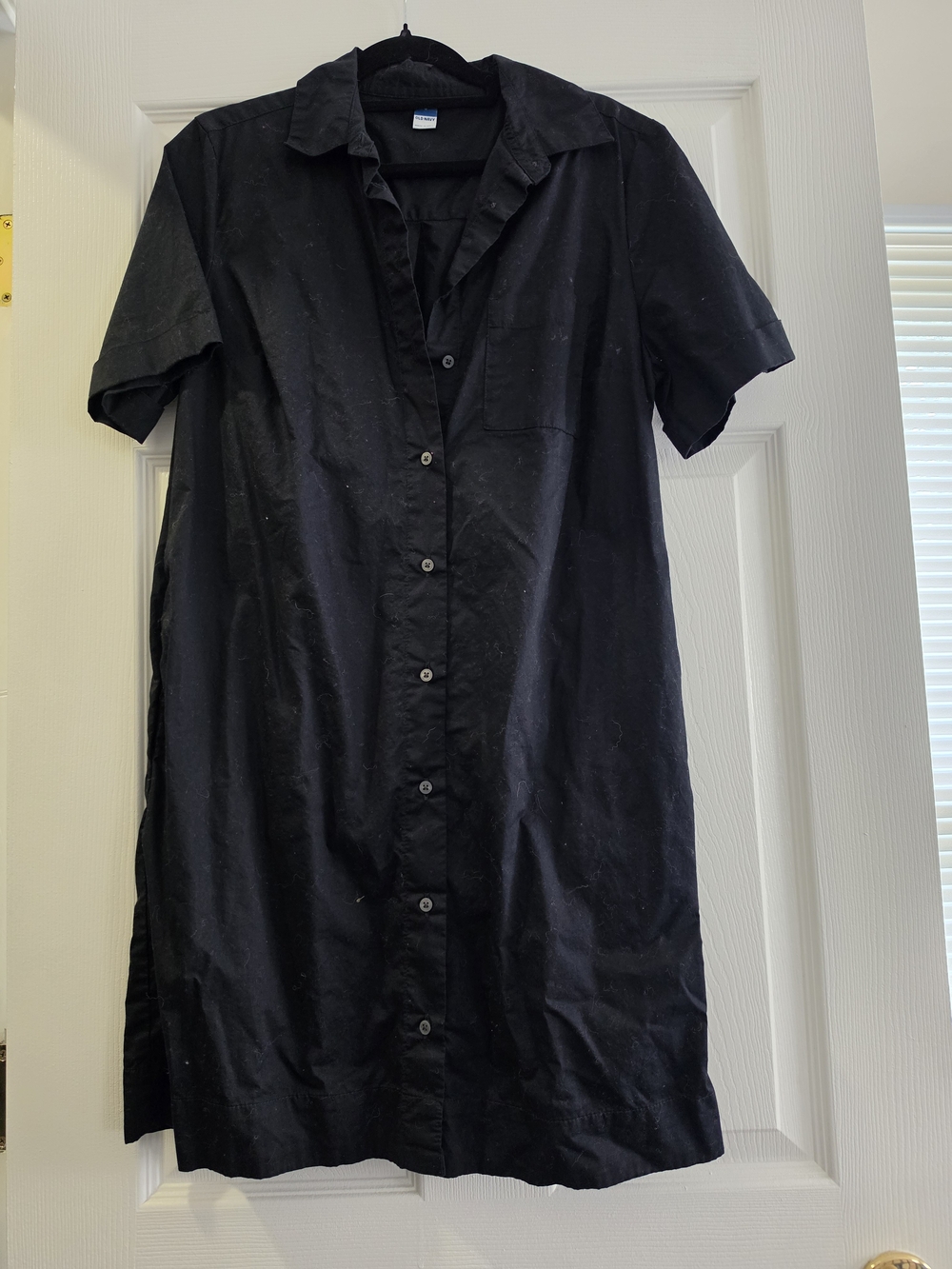 Old Navy Black Short-Sleeve Button-Front Midi Dress